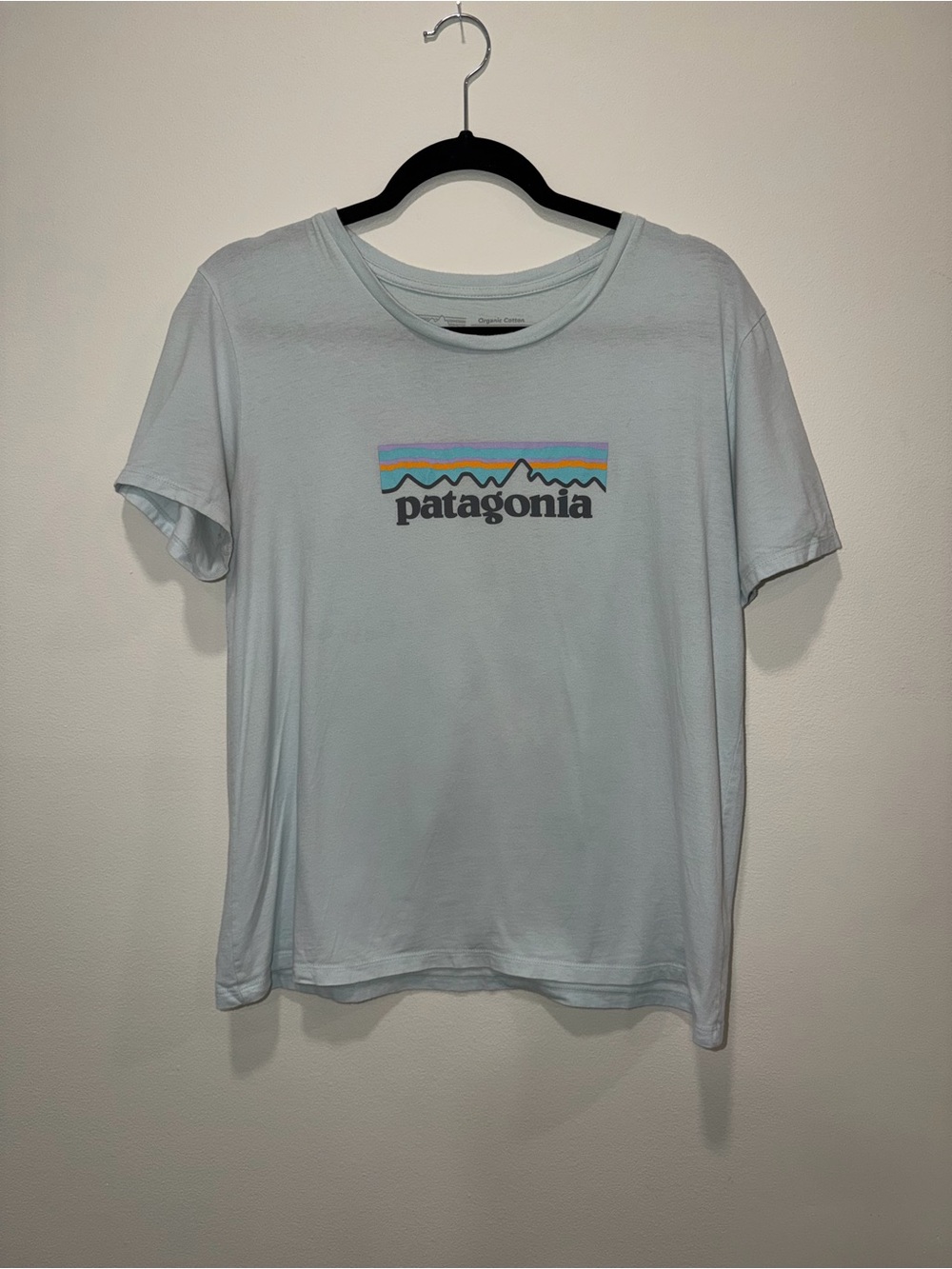 Patagonia Organic Cotton Logo Graphic Tee Shirt Light Blue Women’s Medium